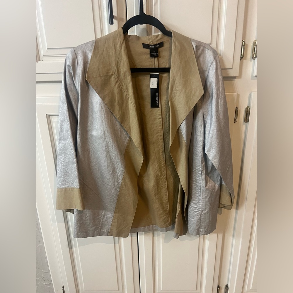 Lundstrom silver jacket blazer with khaki gold trim 12